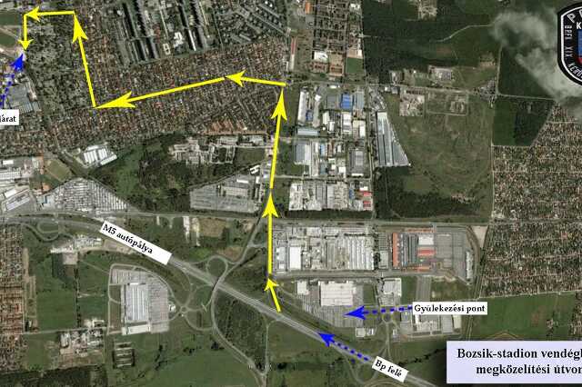 A Bozsik Stadion vendég bejáratának megközelítési útvonala