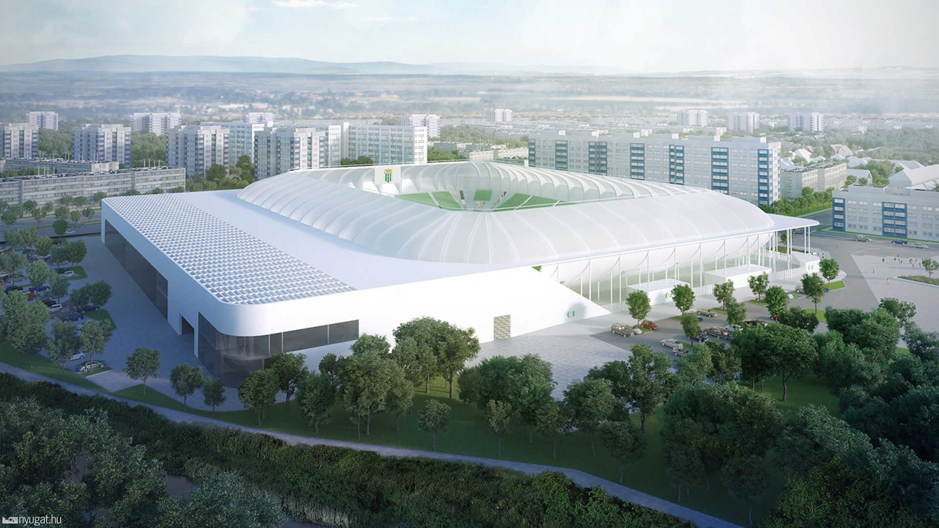 Az új Haladás stadion kívülről nappal
